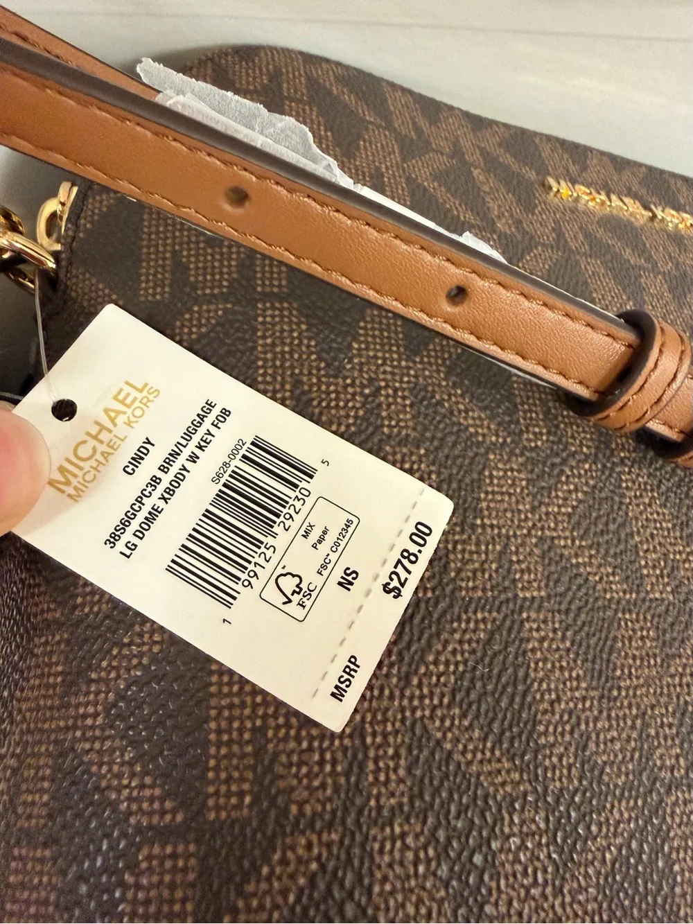 Michael Kors Cindy Large Dome Crossbody Bag with Key Fob Brown Signature NWT